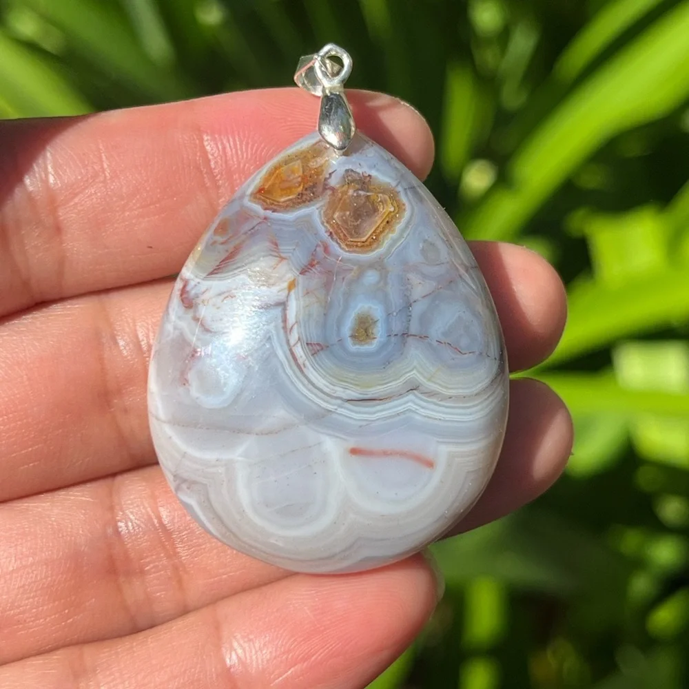 Silver plated teardrop druzy dream‎ amethyst pendant 0343